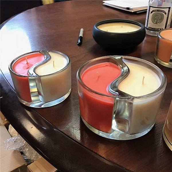 Winter Atelier Handmade Taichi Yin Yang Glass Candle Holder Set