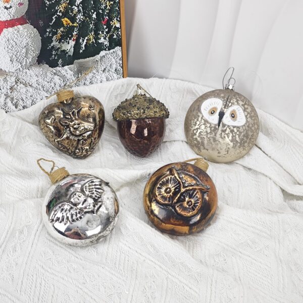 Mini Glass Christmas Ornaments – Assorted Hanging Ball Set of 5