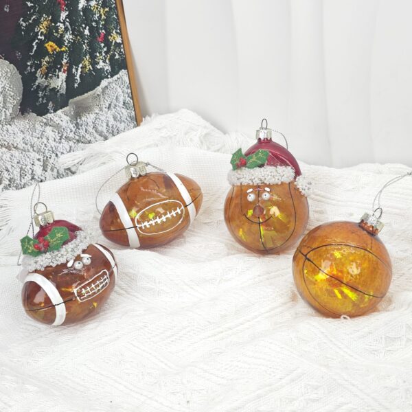 Hand-Painted Glass Christmas Bauble – 80mm Hanging Ornament with Glitter Accents Set of 4