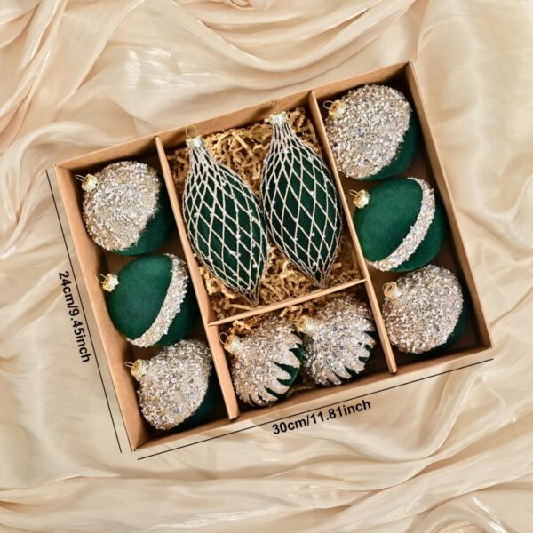 Green Christmas Artificial Fabric Balls – Personalized Flocked Poly Hanging Decorations