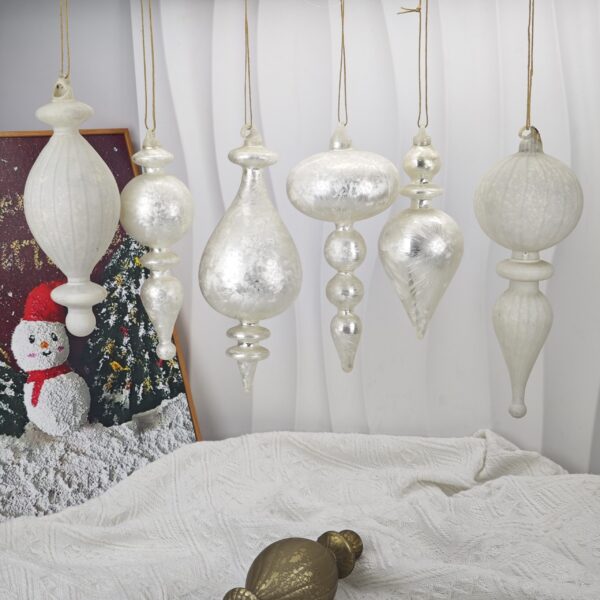 Glass Finial Christmas Tree Hanging Decorations – Elegant Spire Ornament Set of 5