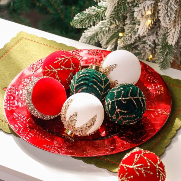 Velvet Flocked Christmas Ball Ornament Set of 12 pieces – 32 x 24 x 8 cm